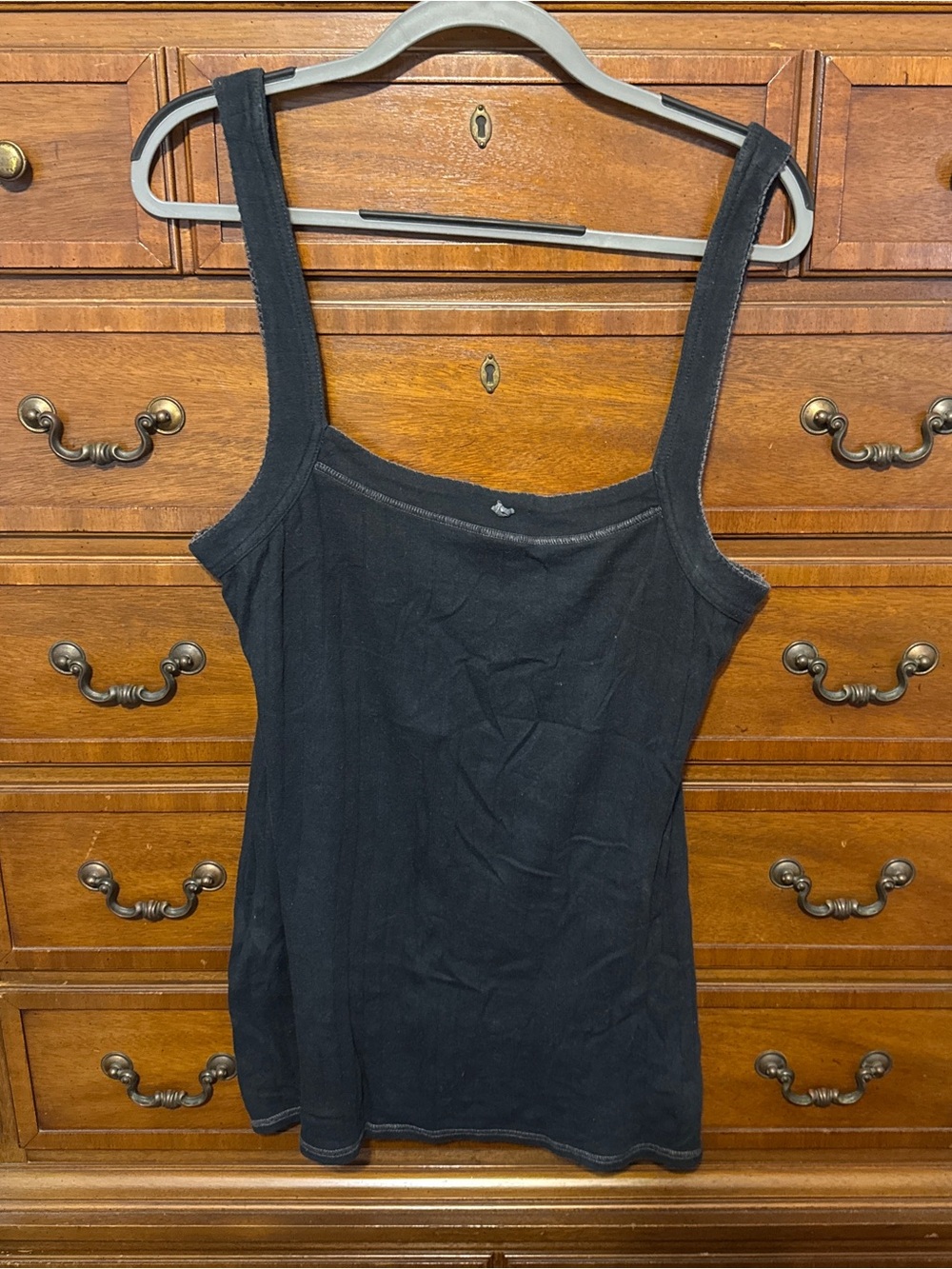 Free People Keep Me Close Black Tank Top Y2K Boho Grunge Raw Edge Layering Large